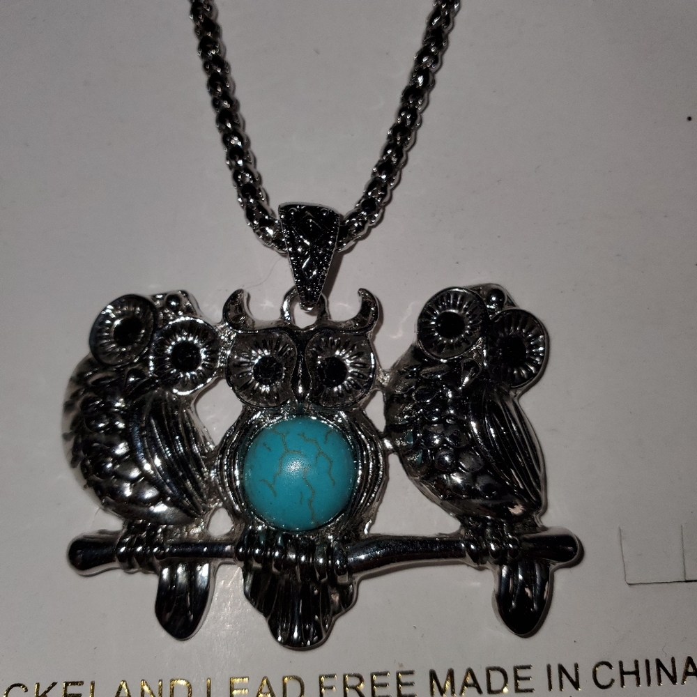 Three Owl Branch Turquoise Necklace & Earring Set - Picture 7 of 8